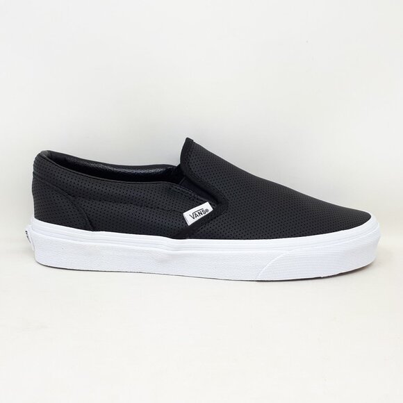 Vans Classic Slip-On Perf Leather Black Skate Casual Shoe Sneaker Womens US Size - Picture 1 of 11